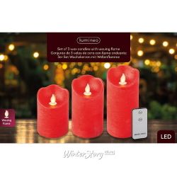 Kaemingk / Set of LED candles with simulated flame Rouge 10-15 cm, 3 pcs with remote control, battery operated
