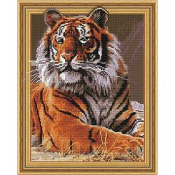 Опт-картина / 3D Diamantmosaik 40x50, runde Strasssteine Tiger