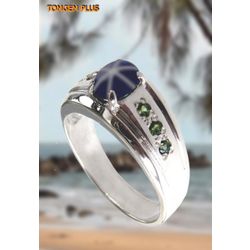Anello in argento 925 con zaffiro stella 5x7 mm