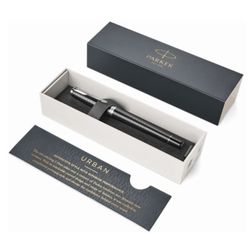 Penna stilografica PARKER "Urban Premium Ebony Metal CT", corpo laccato nero lucido con incisione, dettagli cromati, blu