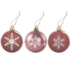 ЗОЛОТАЯ СКАЗКА / Weihnachtskugeln mit Muster SET 3-tlg., Kunststoff, 6 cm, Farbe "ROSE WINE", glanz