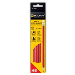 BRAUBERG chernografitnye pencils SET of 12 PCs., "ZTX", HB, with eraser, red barrel, carton