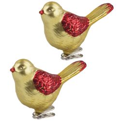 ЗОЛОТАЯ СКАЗКА / Christmas tree decorations "Bird", SET 2 pcs., Plastic, 11 cm, golden color with red wings