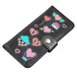Clutch button mini with finished edges "stickers hearts" black