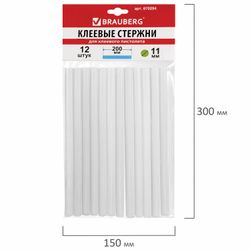 Glue rods, diameter 11 mm, length 200 mm, transparent, set 12 pieces, BRAUBERG, Euro suspension