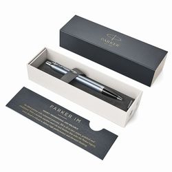 Ballpoint pen PARKER "IM Core Light Blue Grey CT", building of gray-blue lacquer, chrome, blue
