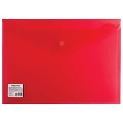 Pasta envelope com botão BRAUBERG, A4, até 100 folhas, transparente, vermelho, EXTRA FORTE 0,18 mm