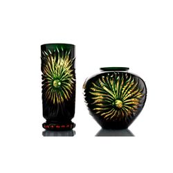 Гусевской Хрустальный завод / Crystal decorative vase "Bohemia" amber-green