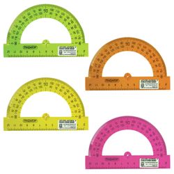 Protractor 12cm, 180 degrees, PYTHAGORAS, transparent, neon, assorted