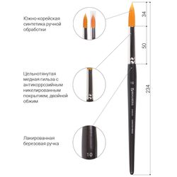 Pinceau artistique professionnel BRAUBERG ART "CLASSIC", synthétique dur, rond, n° 10, manche court