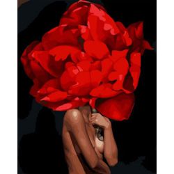 Опт-картина / Painting by numbers 40x50 Girl and red peony