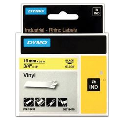 DYMO Rhino Label Printer Cartridge, 19mm x 5.5m, Vinyl Tape, Black, Yellow