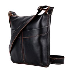 Bag FABULA "Kansas", genuine leather, zipper, 320х340х50 mm, black