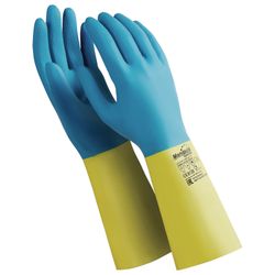 MANIPULA / Latex-neoprene gloves "Union", cotton spraying, size 7-7.5 S, blue / yellow