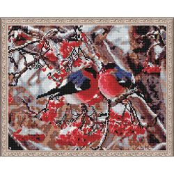Опт-картина / Khảm kim cương 40x50, kim cương giả hình Bullfinches trên tro núi