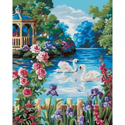 Опт-картина / Paint by number CAKADU 40x50 Swans on the pond