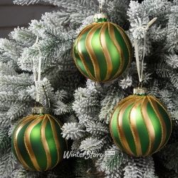 Kaemingk / Juego de bolas de cristal Vezzo 8 cm, terciopelo verde, 3 piezas