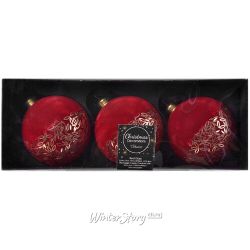 Kaemingk / Set di palline di vetro Flora de Ville 8 cm rosse, 3 pezzi
