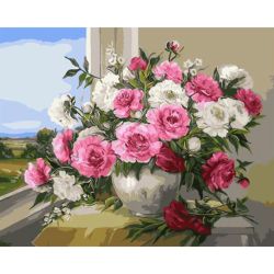 Опт-картина / Tranh theo số 40x50 Hoa mẫu đơn bên cửa sổ