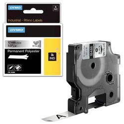 DYMO Rhino label printer cartridge, 12 mm x 5.5 m, polyester tape, extreme temperature, black font, metallic