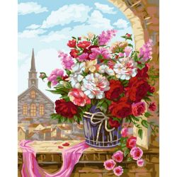Опт-картина / Painting by numbers 40x50 Flowers on the window