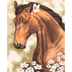 Опт-картина / Painting by numbers 40x50 Horse in flowers