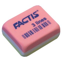 Eraser FACTIS 3 Lines (Spain), 30х24х13 mm, color assorted, rectangular, PVC