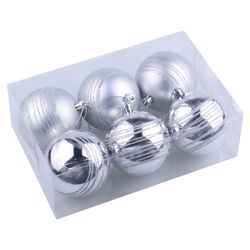 ЗОЛОТАЯ СКАЗКА / Palline di Natale con motivo SET di 6 pezzi, plastica, 8 cm, ARGENTO, 3 lucide, 3 opache