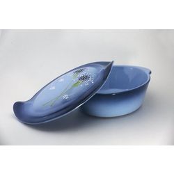 Псковский гончар / Oval baking dish with handles "Meal with lid" Milk thistle medium