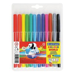 Markers CENTROPEN "Color World", 12 colors, ergonomic design, washable, ventilated cap