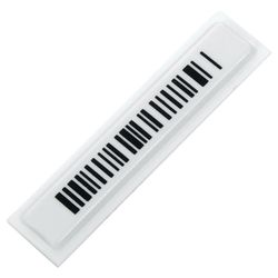 Self-adhesive anti-theft acoustomagnetic labels, 10x44 mm, false barcode