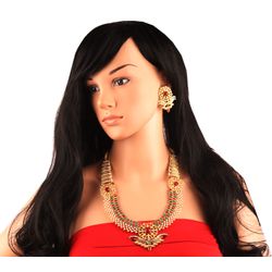 Touchstone Indisches Rot Grün Weiß Kristalle Legierung Metall Grand Raani Haar Halskette Set In Antik Goldton Für Frauen