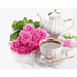 ВанГогВоМне / VanGogVoMne / Paint by number "Cup of tea and a bouquet of roses" 40x50 cm