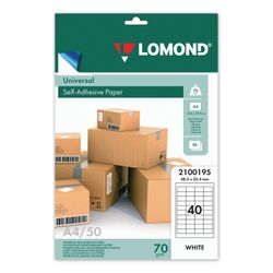 Label, self-adhesive, 48,5x25,4 mm, 40 labels, white, 70 g/m2, 50 sheets, LOMOND