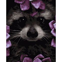 Опт-картина / Peinture par numéros 40x50 Raton laveur en fleurs