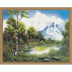 ВанГогВоМне / VanGogVoMne / Diamond mosaic "Lake on a background of mountains" 40x50 cm
