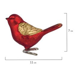 ЗОЛОТАЯ СКАЗКА / Christmas tree decorations "Bird", SET of 2 pieces, plastic, 11 cm, red color with gold wings