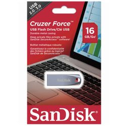 SANDISK / Clé USB 16 Go, Cruzer Force, USB 2.0, Boîtier Métal, Argent