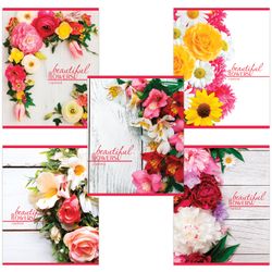 BRAUBERG / Cuaderno A5, 48 hojas, Jaula, funda de cartón, FLORES EN BLANCO / 10 uds.