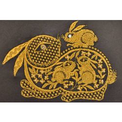 Wall panel "Family" embroidered with gold thread