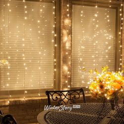 Kaemingk / Brilliant Waterfall LED Curtain 2.25 * 1.5m, 240 Warm White LED Lights, Transparent PVC, Controller, IP44