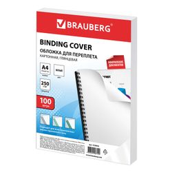 Capas de papelão para encadernação, A4, SET 100 unid., Brilhante, 250 g / m2, branco, BRAUBERG
