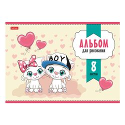 HATBER / Album for drawing "Cat therapy" (5 types), 8 sheets A4, 205x290 mm, staple, cardboard cover
