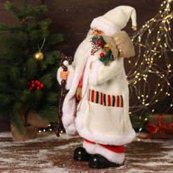 Зимнее волшебство / Doll "Santa Claus, in a white suit with an ornament, with a staff"