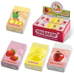 Eraser PYTHAGORAS Fruit, 35х21х9 mm, flavored, assorted, thermoplastic rubber, cardboard holder