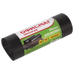 ОФИСМАГ / Garbage bags 120 l, black, 10 pcs per roll, HDPE, 25 microns, 70х110 cm (± 5%), durable