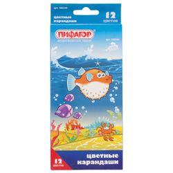 Crayons PYTHAGORAS "Fairy world", 12 colors, sharpened, cardboard packaging, design assorted