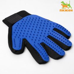 Пижон / Dude / Right-hand wool brush mitten made of neoprene with extra long teeth, blue