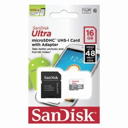 SANDISK / Micro SDHC memory card, 16 GB, Ultra UHS-I U1, 48 Mb / s. (class 10) adapter