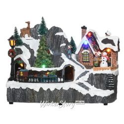 Kaemingk / Composição brilhante Whistler's Winter: New Year's Express 22 * 17 cm, com movimento e música, operado por bateria
